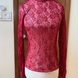 Anthropologie Red Fitted Blouse with Long Sleeves